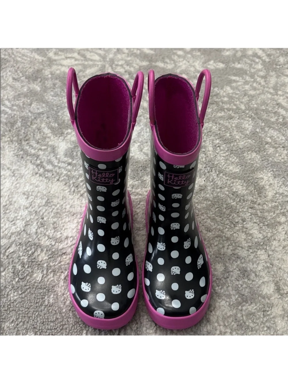 Sanrio Hello Kitty Black Polka Dot Rain Boots with Pink Trim